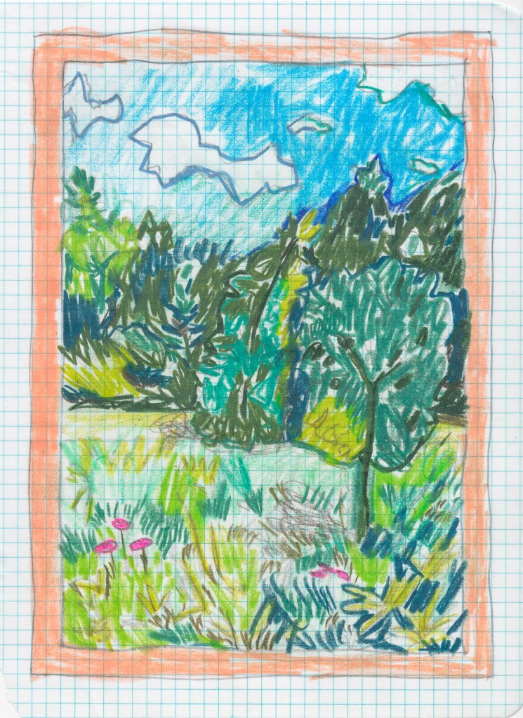 Drawing of a forest on grid paper.